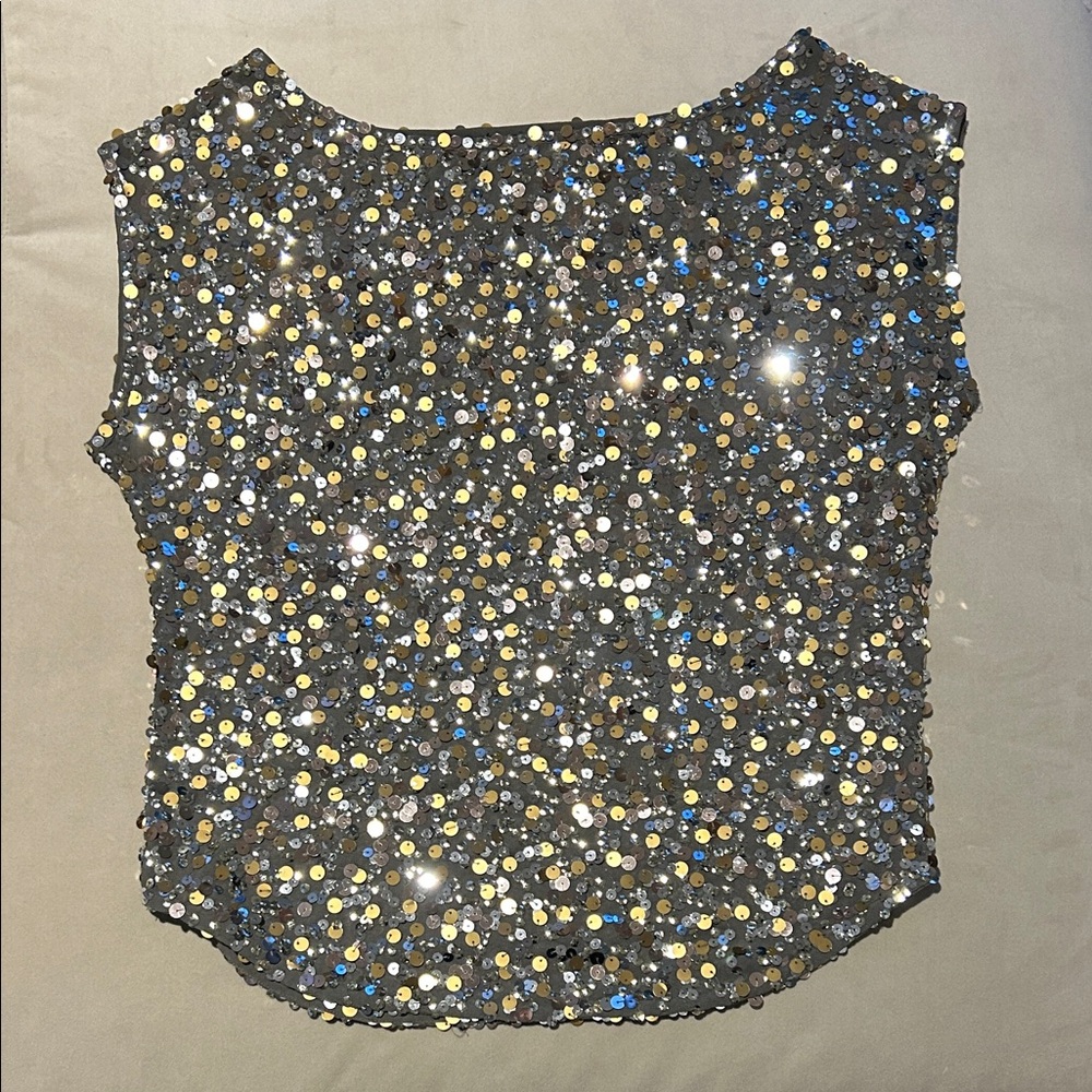Victoria's Secret Gray Top with Silver & Gold Sequin Accents
